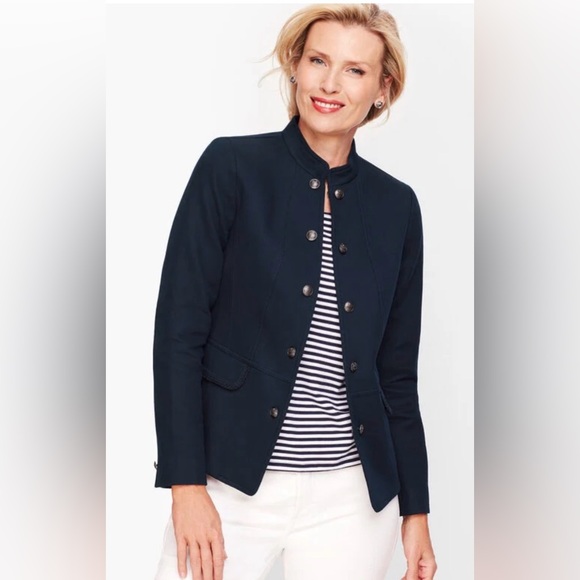 NWT Talbots Plus “Ashley” Navy Blue Twill Military Jacket with Gold Accents - Picture 2 of 14